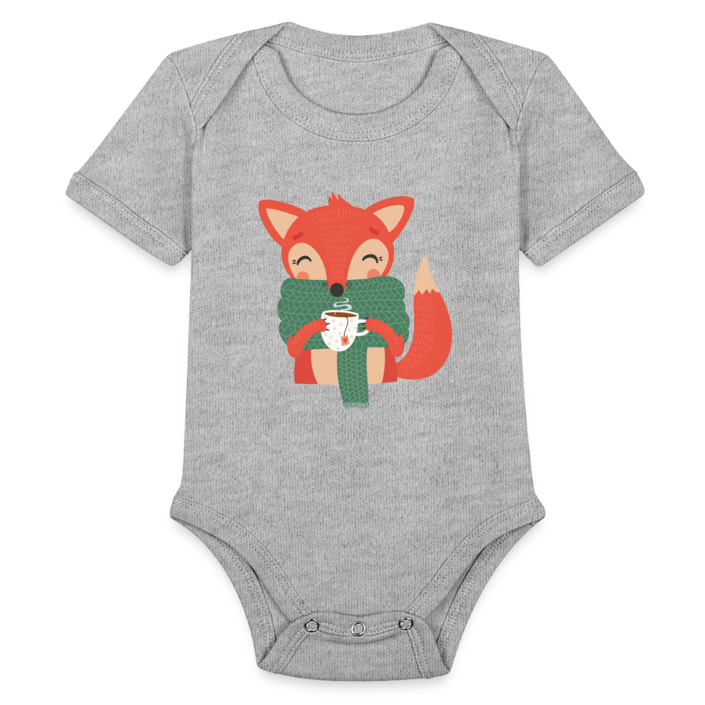 Organic Short Sleeve Baby Bodysuit "Cozy time" - heather grey