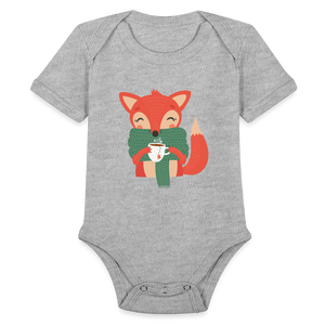 Organic Short Sleeve Baby Bodysuit "Cozy time" - heather grey