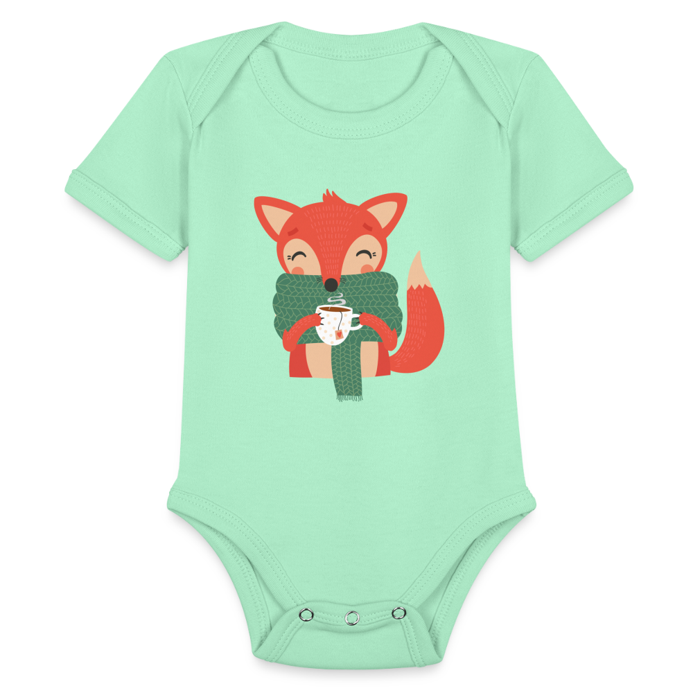 Organic Short Sleeve Baby Bodysuit "Cozy time" - light mint