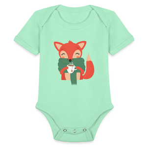 Organic Short Sleeve Baby Bodysuit "Cozy time" - light mint