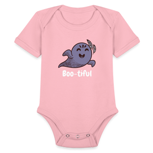 Organic Short Sleeve Baby Bodysuit "Boo-tiful" - light pink