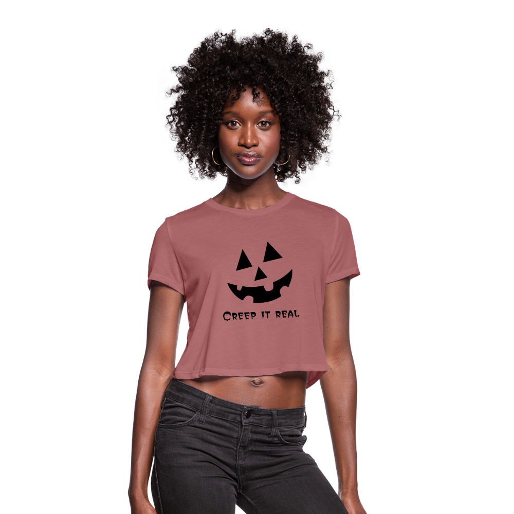 Women's Cropped T-Shirt "Jack-o'-lantern" 🎃 - mauve