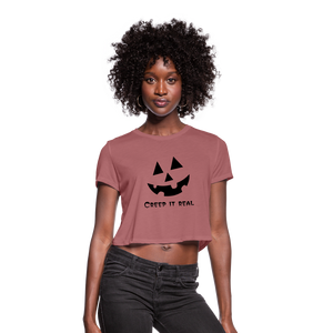 Women's Cropped T-Shirt "Jack-o'-lantern" 🎃 - mauve