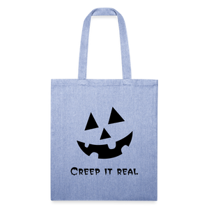 Recycled Tote Bag "Jack-o'-lantern" 🎃 - light Denim