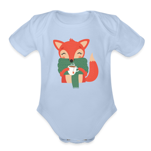 Organic Short Sleeve Baby Bodysuit "Cozy time" - sky