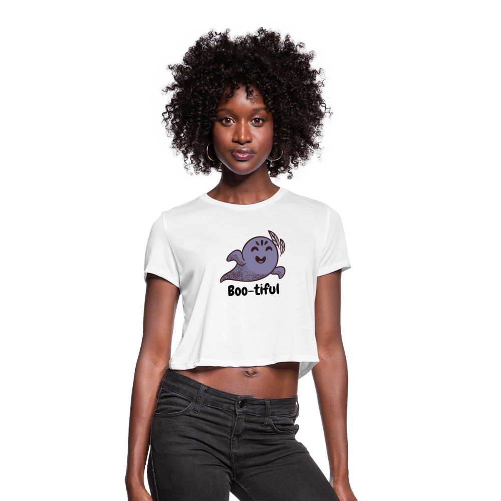 Women's Cropped T-Shirt "Boo-tiful" - white