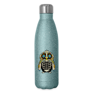 Insulated Stainless Steel Water Bottle "Colorful Owl Blue Eyes" - turquoise glitter