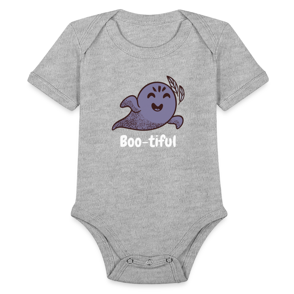 Organic Short Sleeve Baby Bodysuit "Boo-tiful" - heather grey