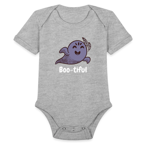 Organic Short Sleeve Baby Bodysuit "Boo-tiful" - heather grey