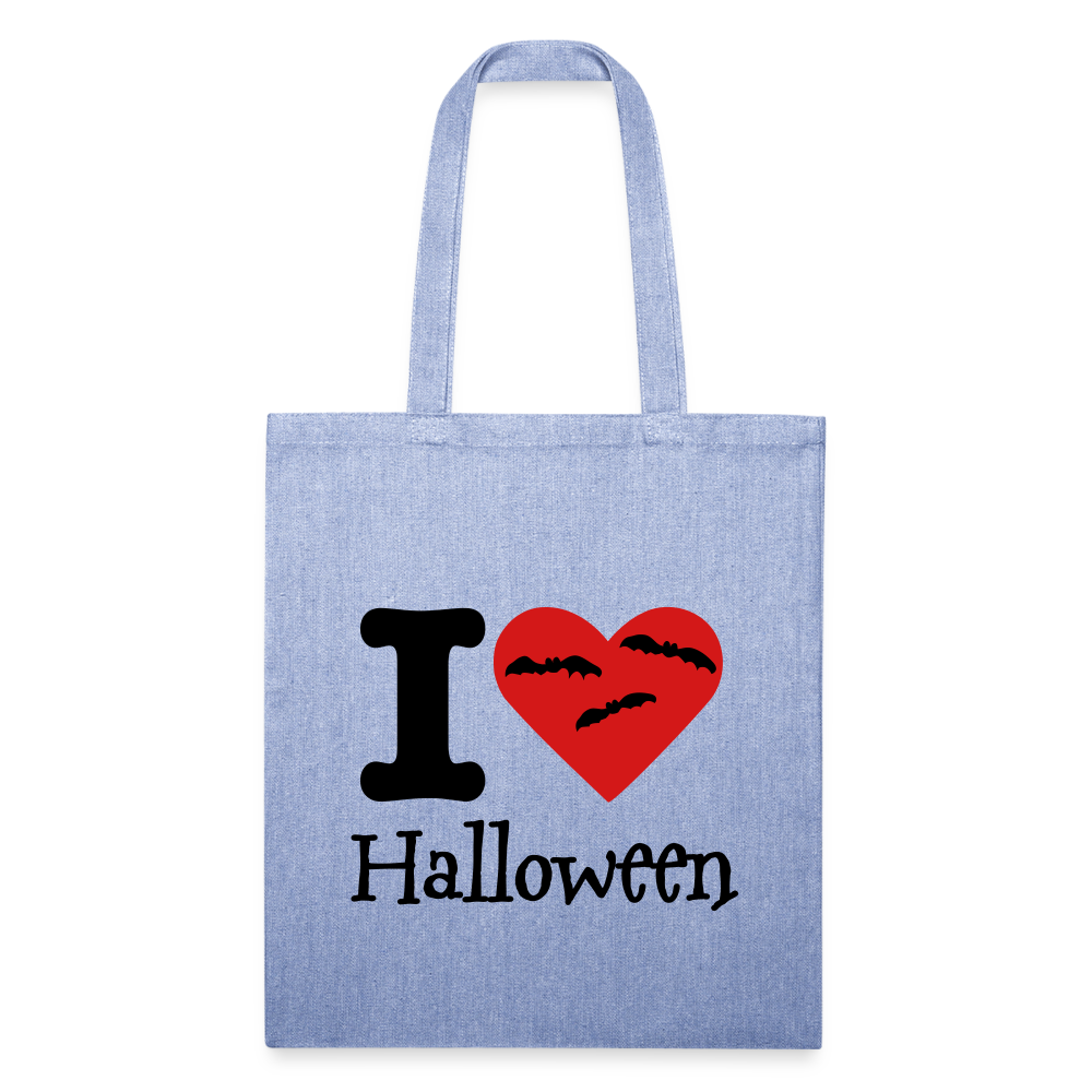 Recycled Tote Bag "I Love Halloween" - light Denim