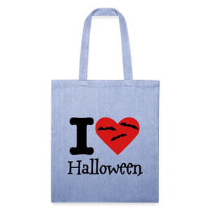 Recycled Tote Bag "I Love Halloween" - light Denim