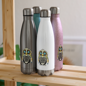 Insulated Stainless Steel Water Bottle "Colorful Owl Blue Eyes" - turquoise glitter