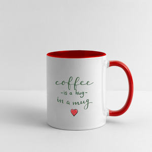 Contrast Coffee Mug "Coffee is a hug in a Mug" - white/red