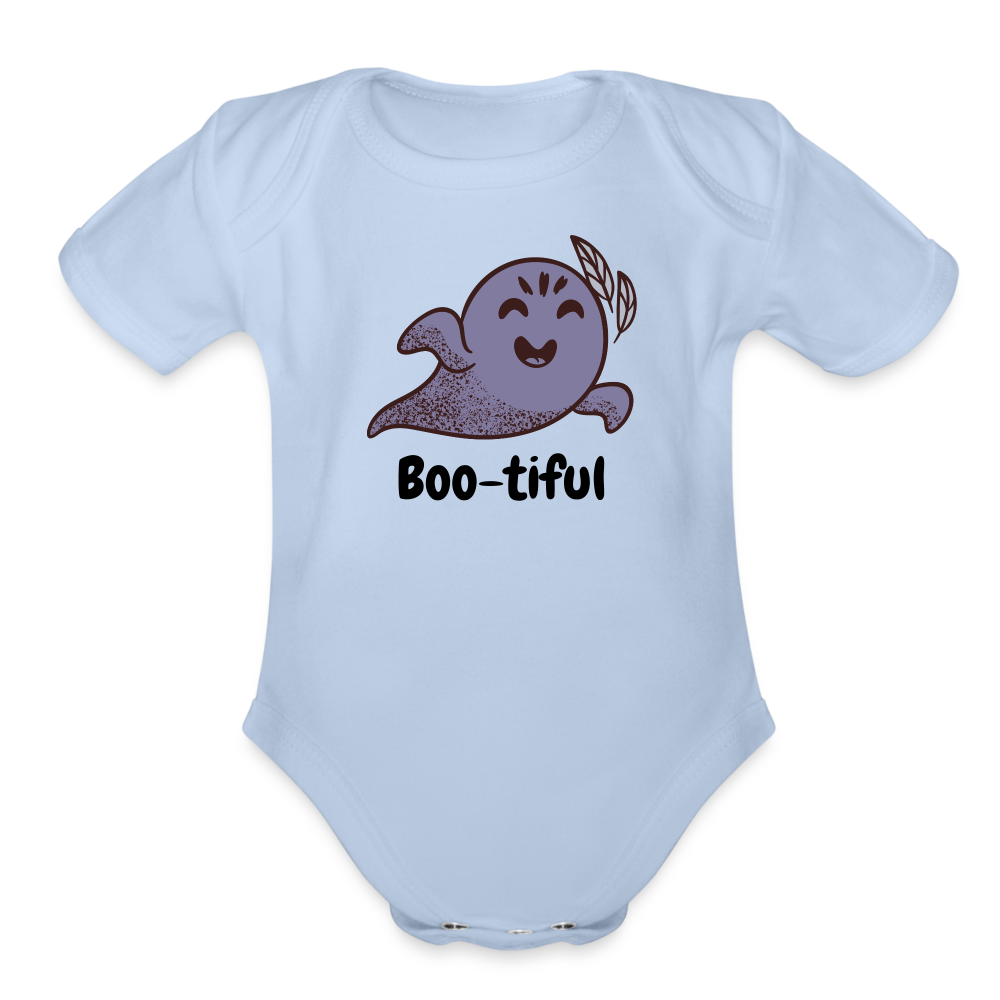 Organic Short Sleeve Baby Bodysuit "Boo-tiful" - sky