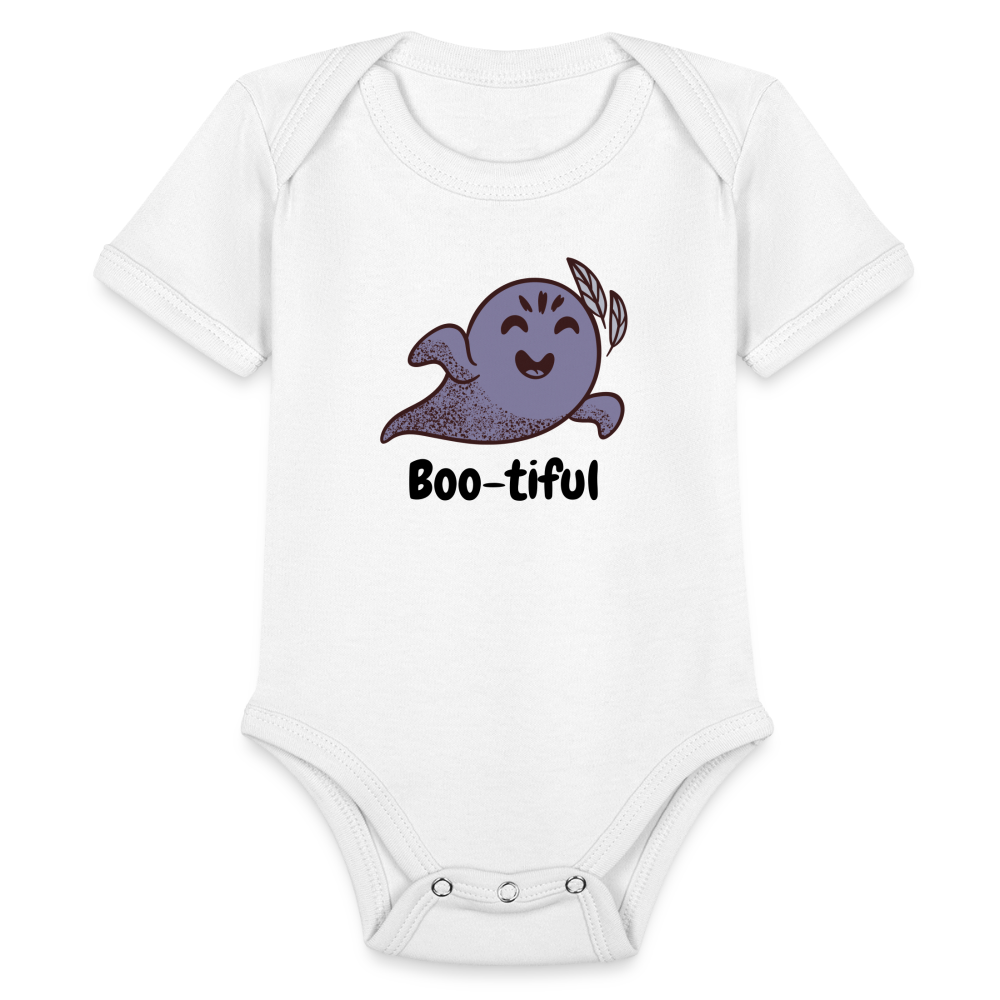 Organic Short Sleeve Baby Bodysuit "Boo-tiful" - white