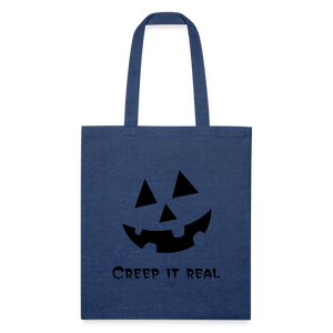 Recycled Tote Bag "Jack-o'-lantern" 🎃 - heather navy