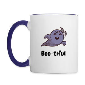 Contrast Coffee Mug "Boo-tiful" - white/cobalt blue