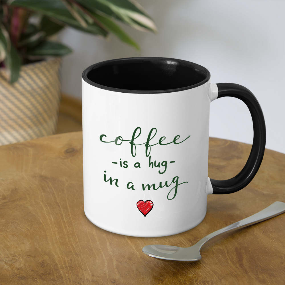 Contrast Coffee Mug "Coffee is a hug in a Mug" - white/black