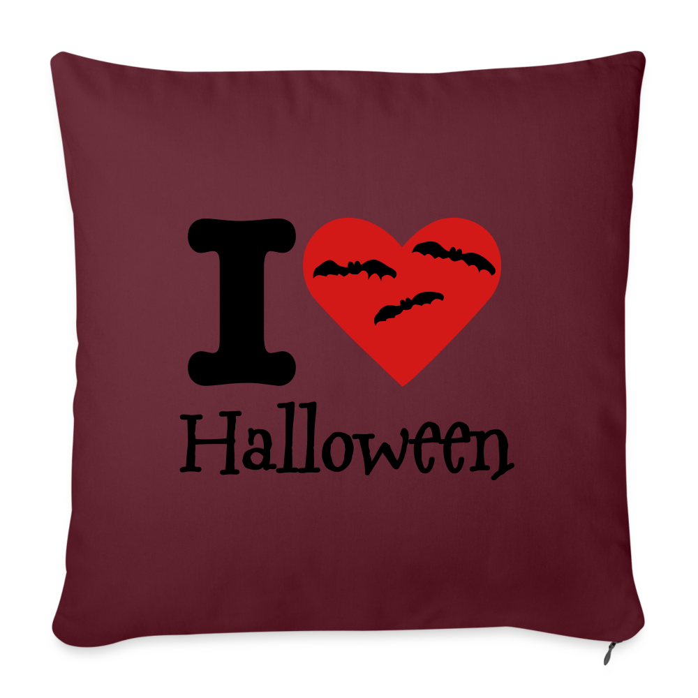 Throw Pillow Cover 18” x 18” "I Love Halloween" - burgundy