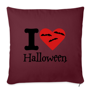 Throw Pillow Cover 18” x 18” "I Love Halloween" - burgundy