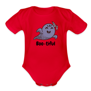 Organic Short Sleeve Baby Bodysuit "Boo-tiful" - red