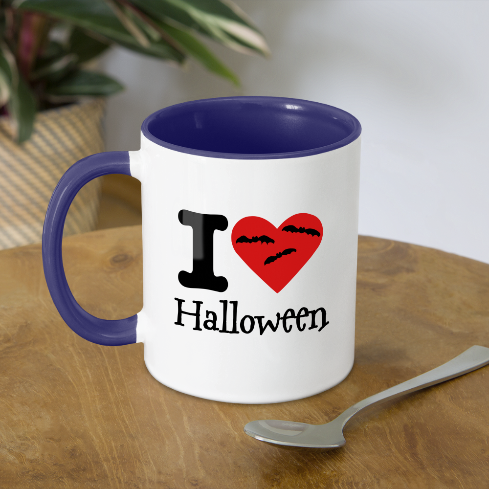 Contrast Mug "I Love Halloween" - white/cobalt blue