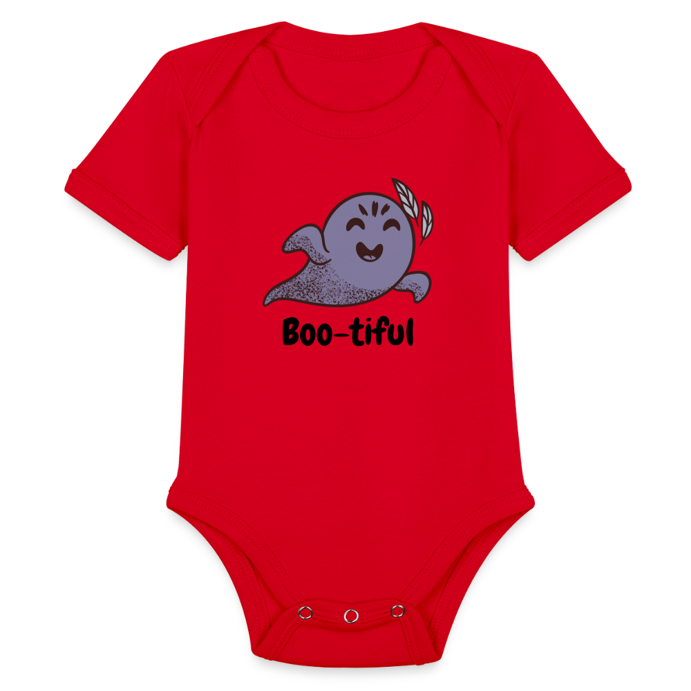 Organic Short Sleeve Baby Bodysuit "Boo-tiful" - red