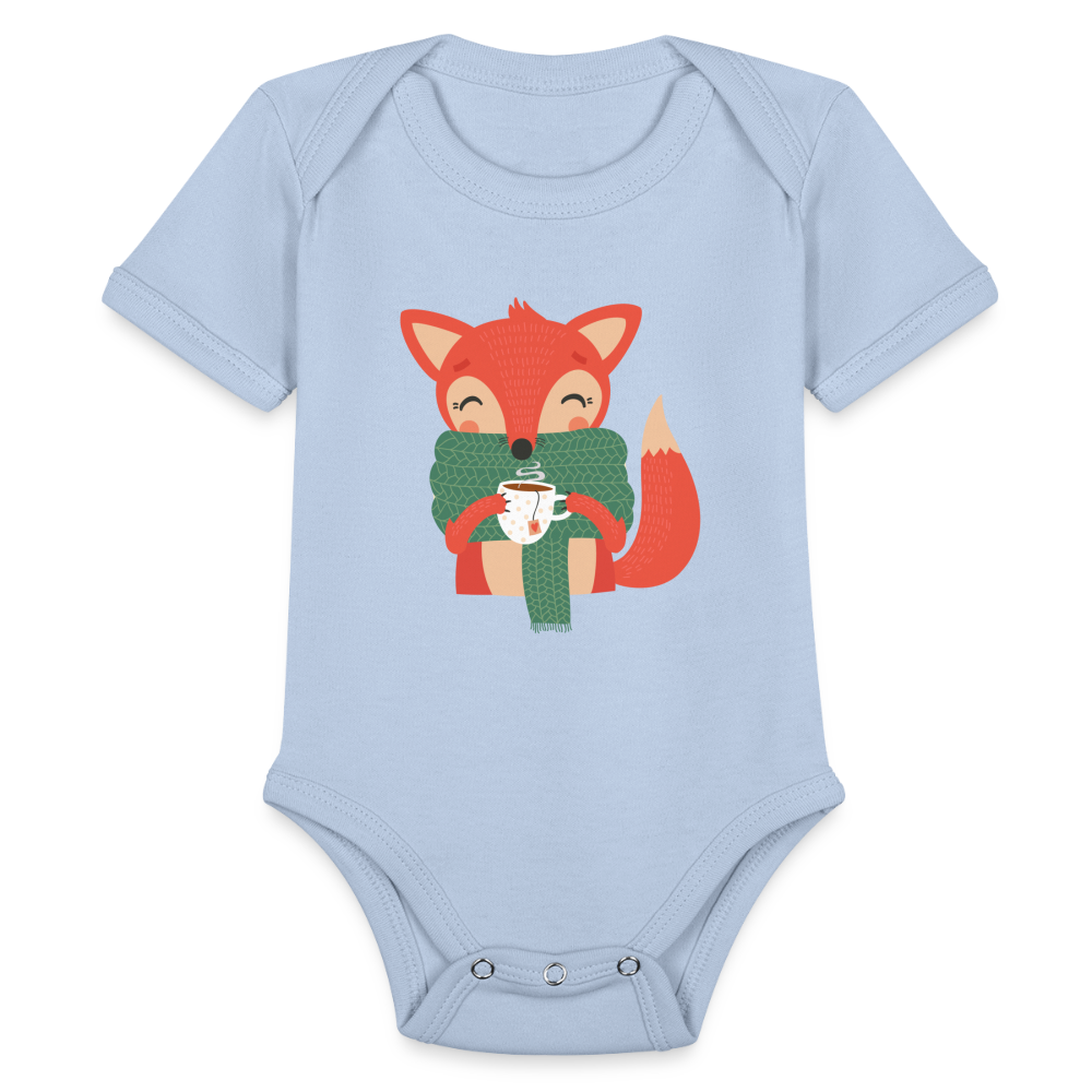 Organic Short Sleeve Baby Bodysuit "Cozy time" - sky