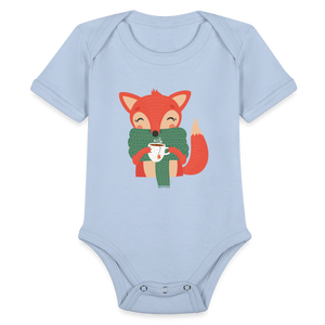 Organic Short Sleeve Baby Bodysuit "Cozy time" - sky