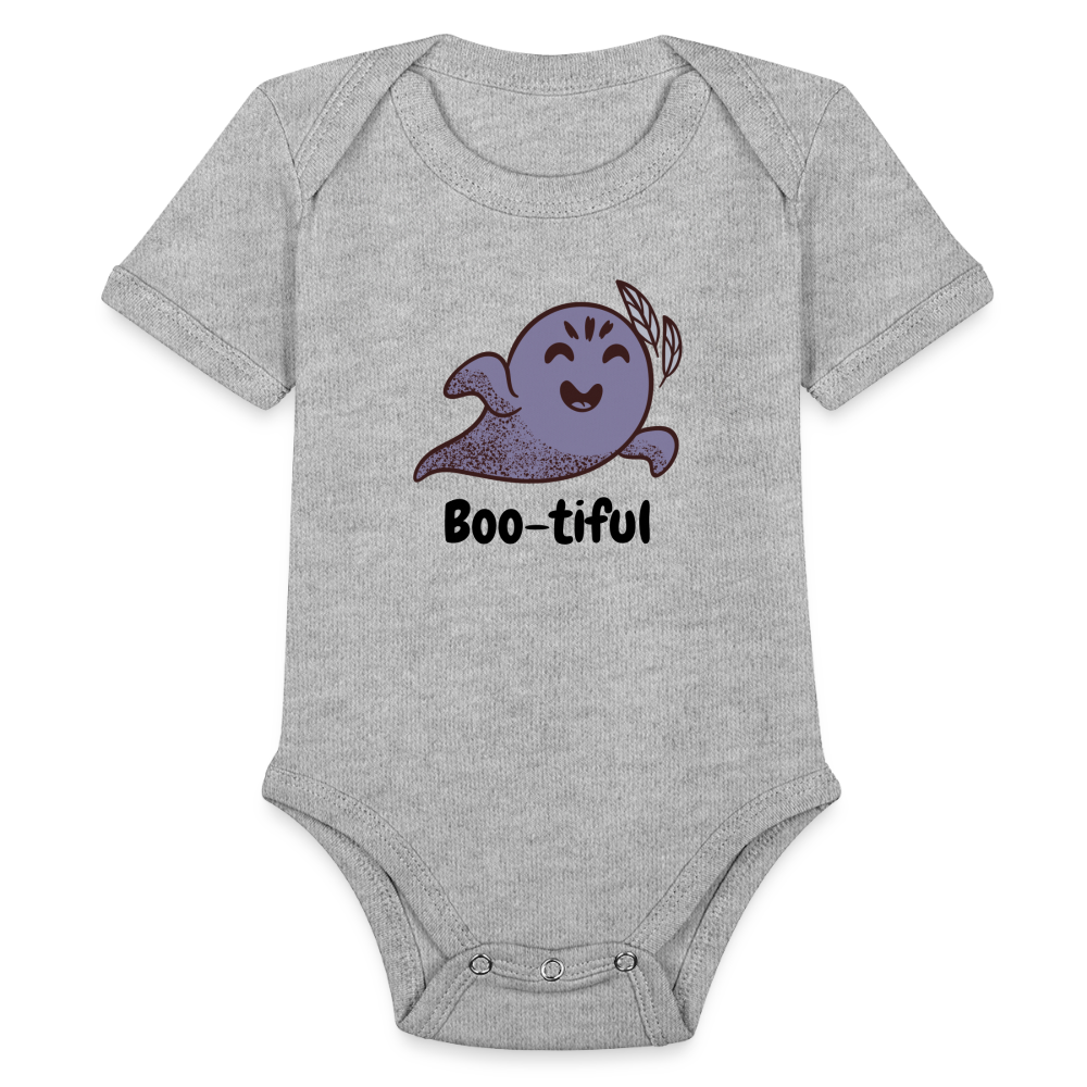 Organic Short Sleeve Baby Bodysuit "Boo-tiful" - heather grey