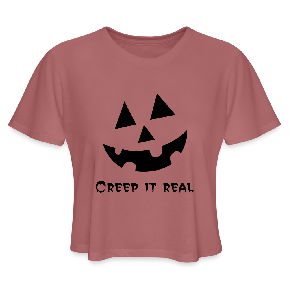 Women's Cropped T-Shirt "Jack-o'-lantern" 🎃 - mauve