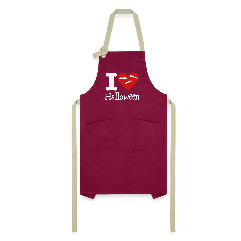 Artisan Apron "I Love Halloween" - burgundy/khaki