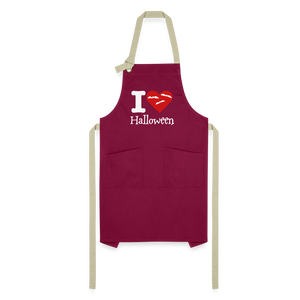 Artisan Apron "I Love Halloween" - burgundy/khaki