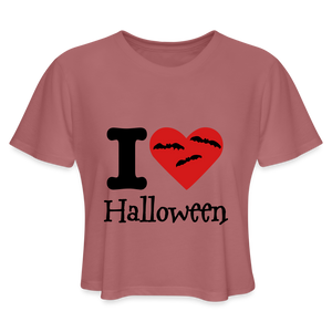 Women's Cropped T-Shirt "I Love Halloween" - mauve