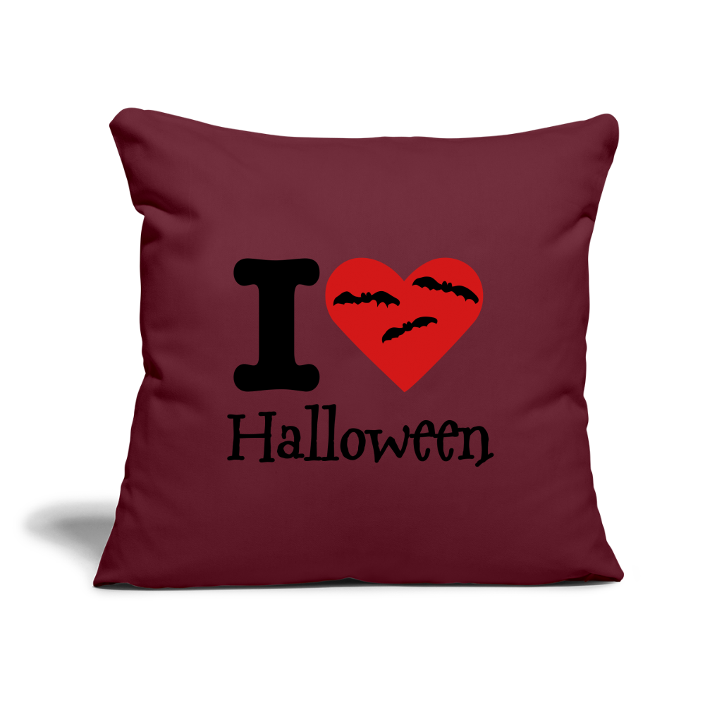 Throw Pillow Cover 18” x 18” "I Love Halloween" - burgundy