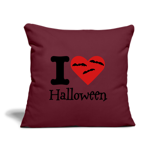 Throw Pillow Cover 18” x 18” "I Love Halloween" - burgundy