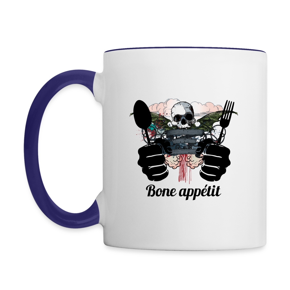 Contrast Coffee Mug "Bone appétit" - white/cobalt blue