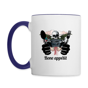 Contrast Coffee Mug "Bone appétit" - white/cobalt blue