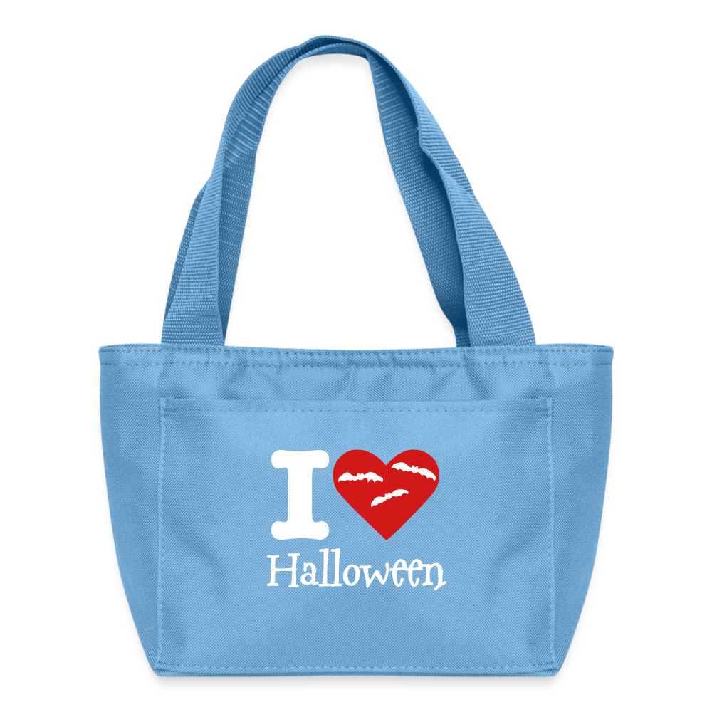 Recycled Insulated Lunch Bag "I Love Halloween" - light blue