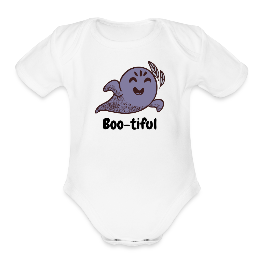 Organic Short Sleeve Baby Bodysuit "Boo-tiful" - white