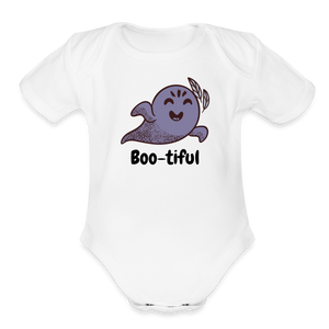 Organic Short Sleeve Baby Bodysuit "Boo-tiful" - white