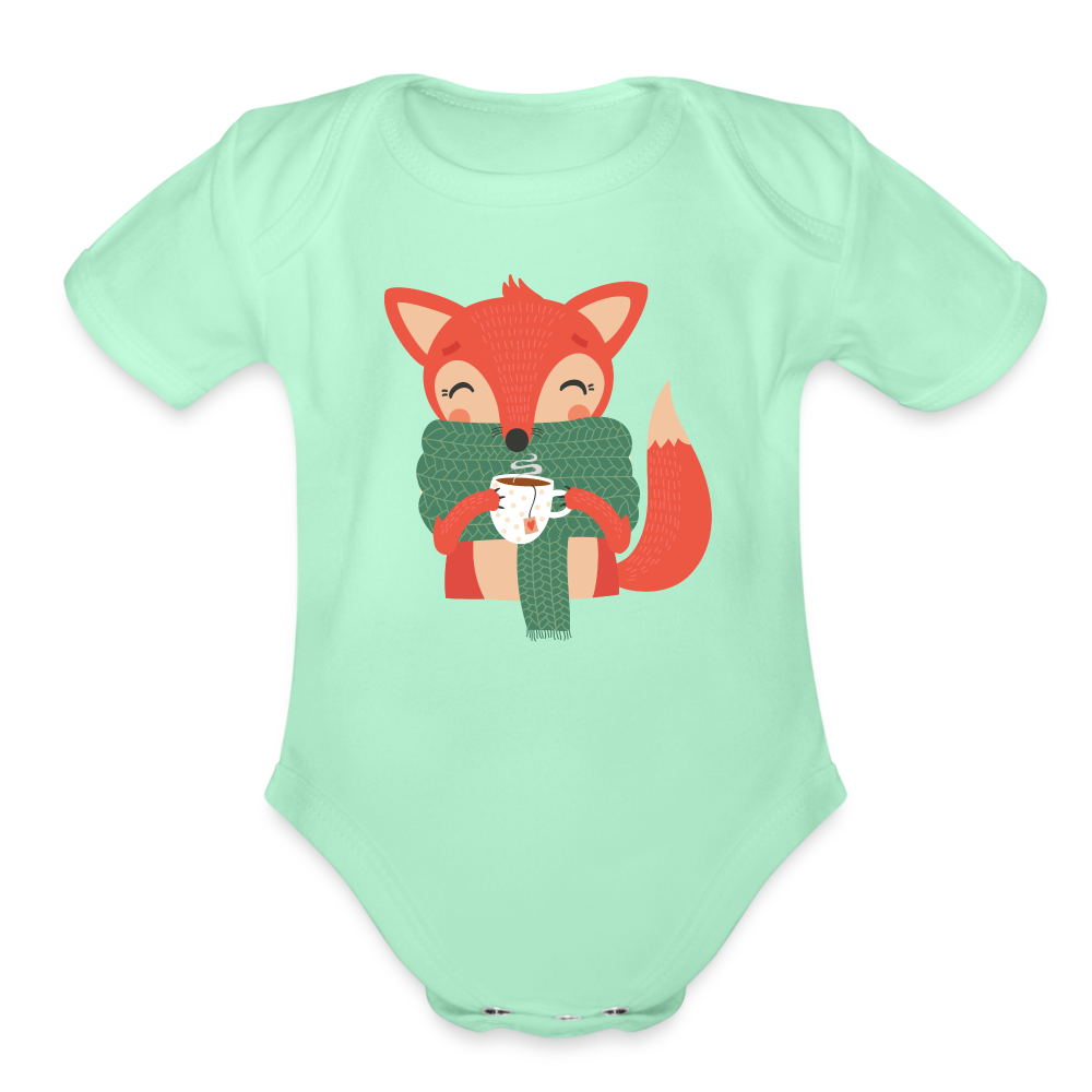 Organic Short Sleeve Baby Bodysuit "Cozy time" - light mint