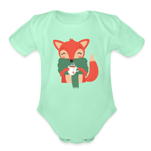 Organic Short Sleeve Baby Bodysuit "Cozy time" - light mint