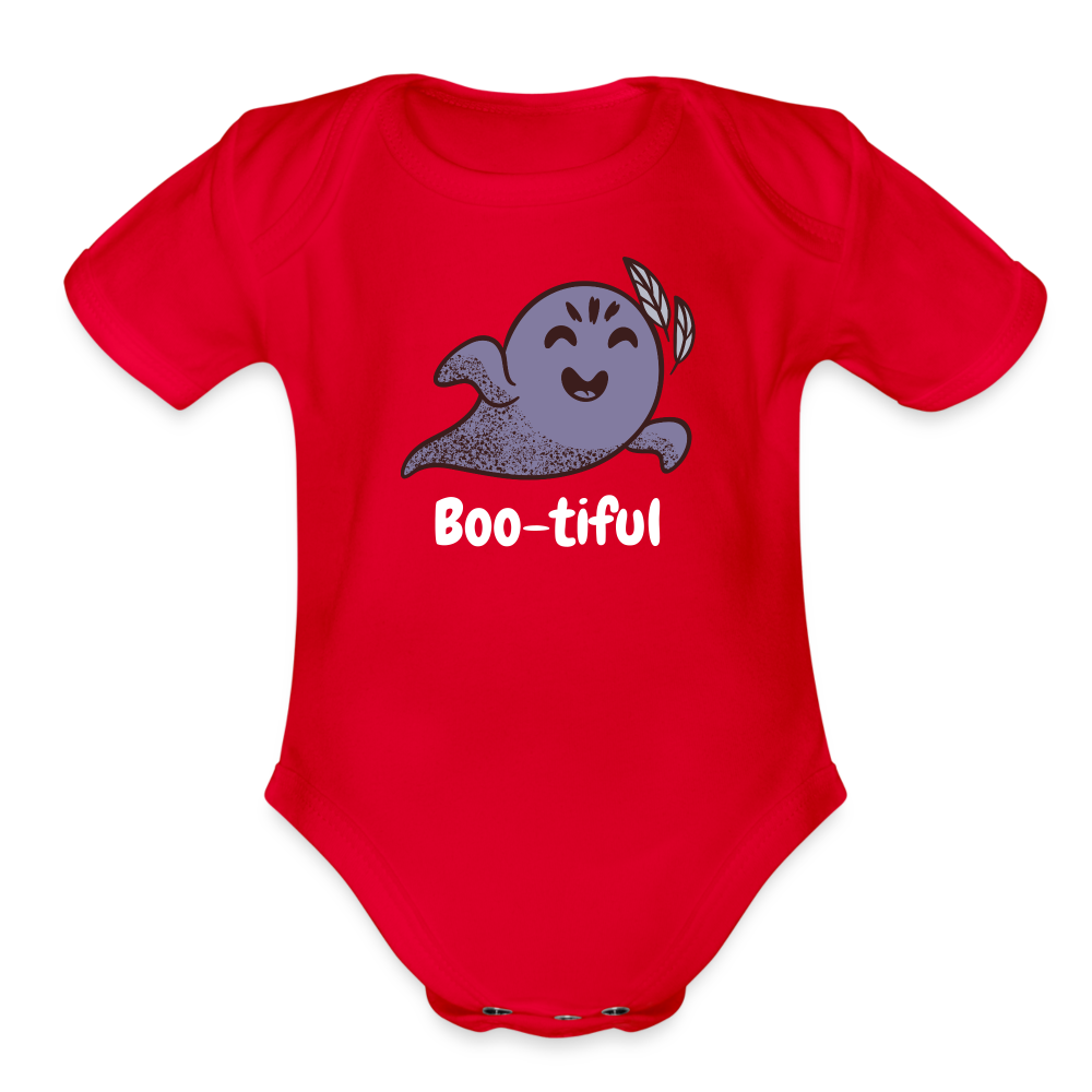 Organic Short Sleeve Baby Bodysuit "Boo-tiful" - red