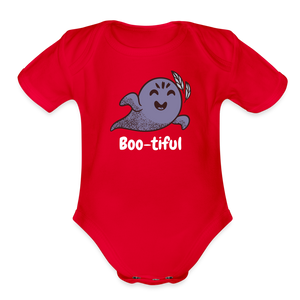 Organic Short Sleeve Baby Bodysuit "Boo-tiful" - red