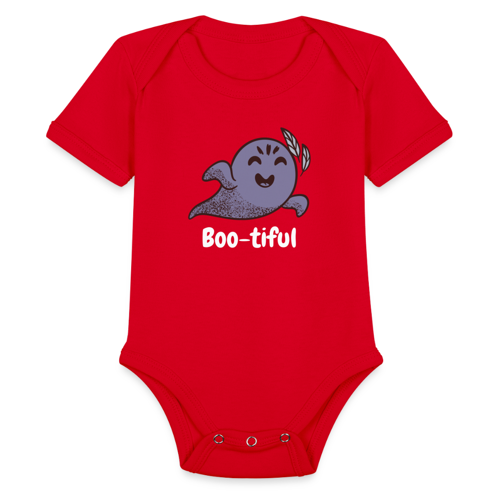 Organic Short Sleeve Baby Bodysuit "Boo-tiful" - red