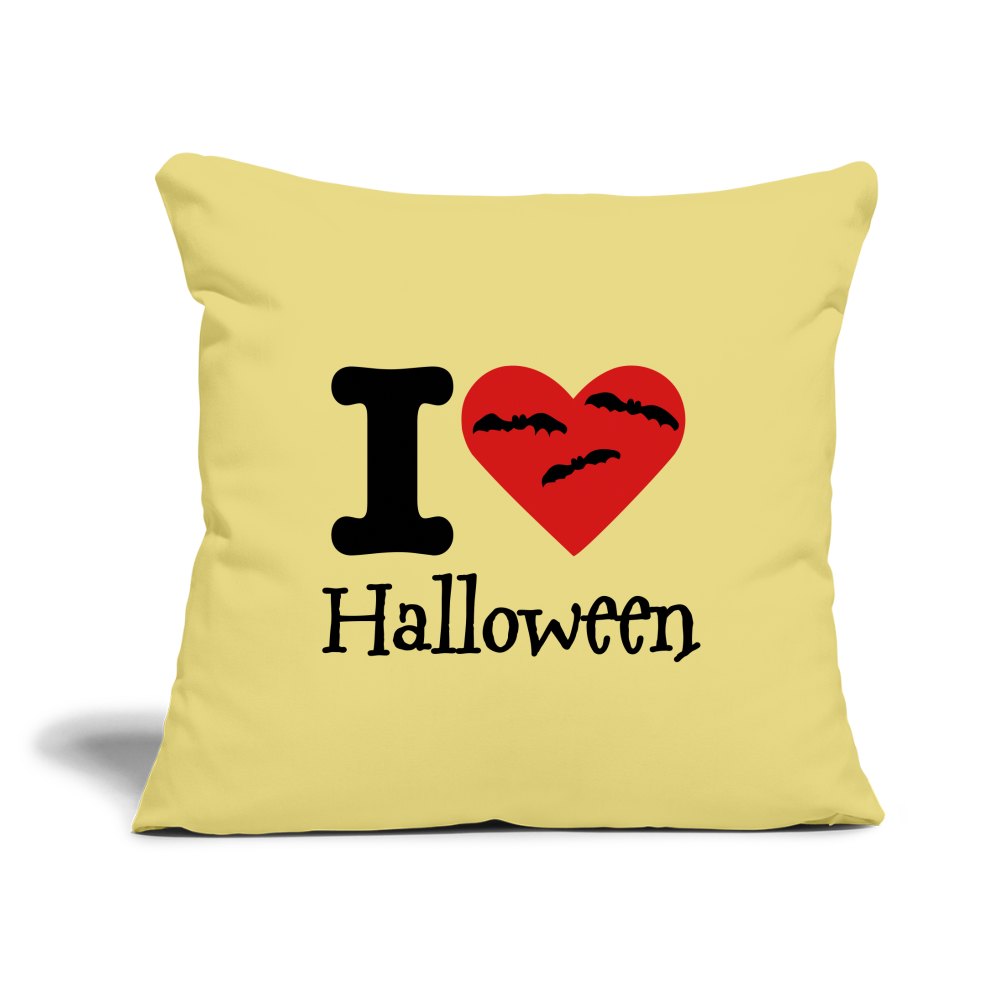 Throw Pillow Cover 18” x 18” "I Love Halloween" - washed yellow