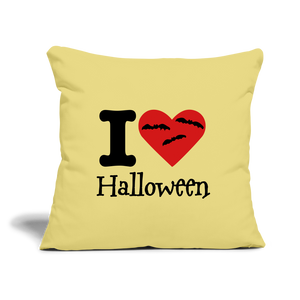 Throw Pillow Cover 18” x 18” "I Love Halloween" - washed yellow