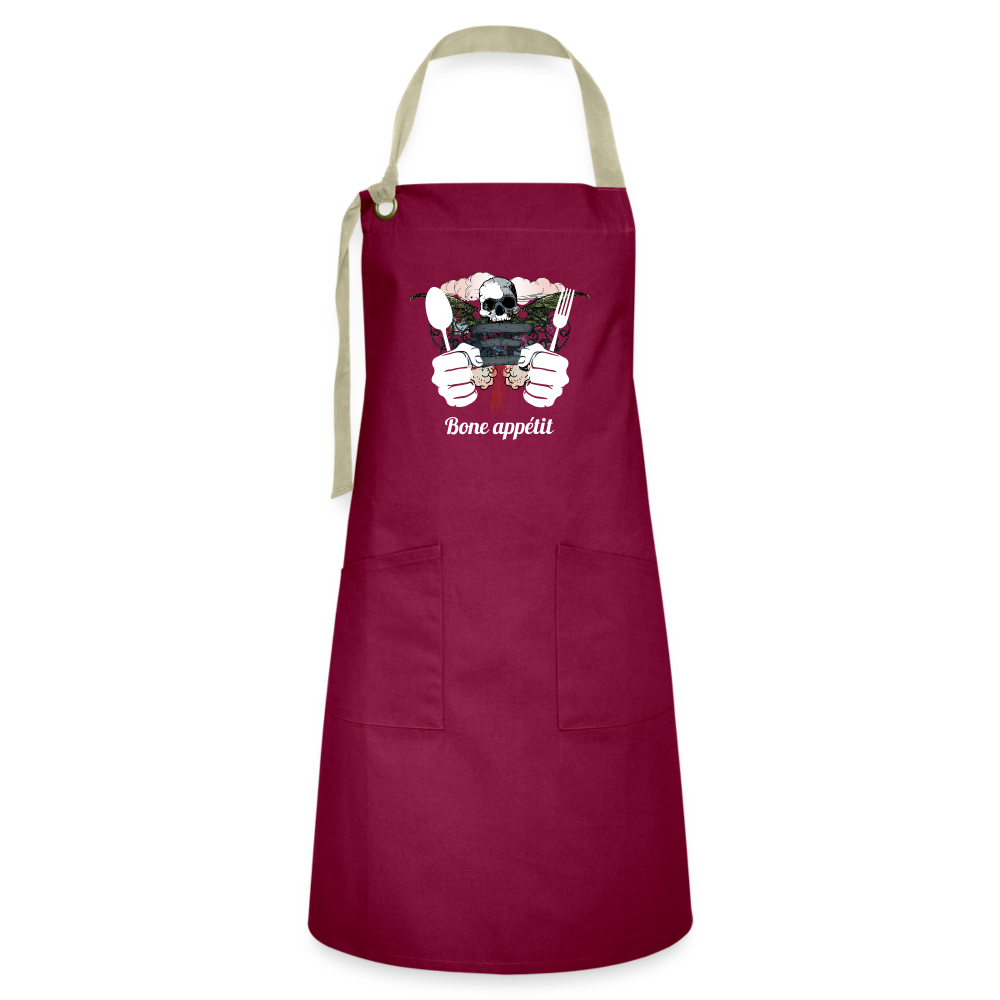 Artisan Apron "Bone appétit" - burgundy/khaki