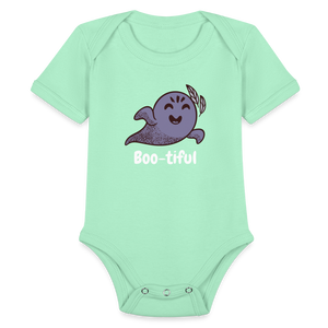 Organic Short Sleeve Baby Bodysuit "Boo-tiful" - light mint